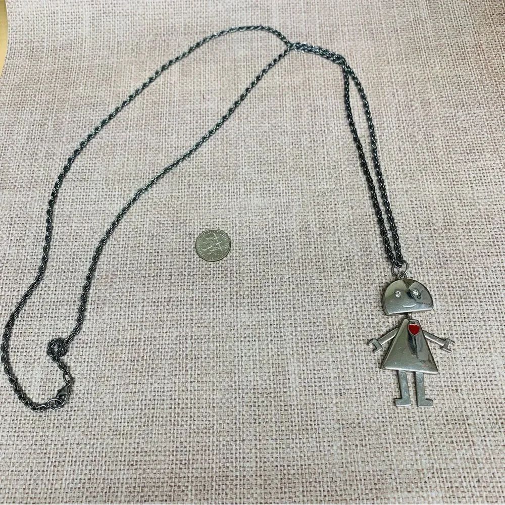 Silver Robot Girl Long Necklace